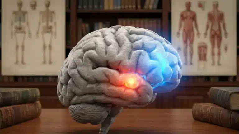 An illustration of a human brain highlighting the physiological shift that occurs during grounding techniques for anxiety relief.