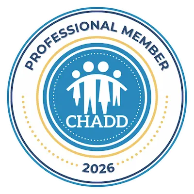CHADD 2026 Professional Member Badge: In Focus First Psychiatry, premier online ADHD clinic specializing in treatment in Indiana.