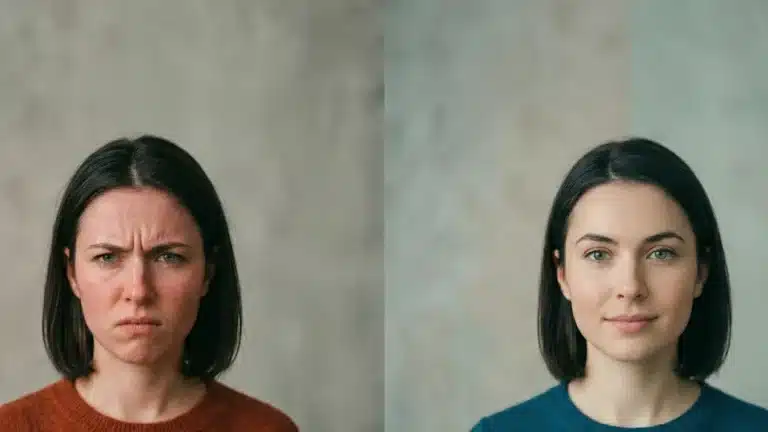 Split screen image showing emotional changes and irritability to answer the question, can Adderall make me angry?